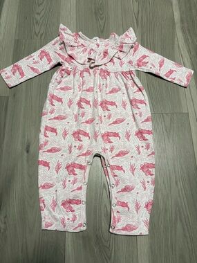 Kate Quinn Pink Sea Otter Ruffle Jumpsuit Size 18/24 Months